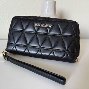 Michael Kors Rose Quilted Leather Large Wristlet